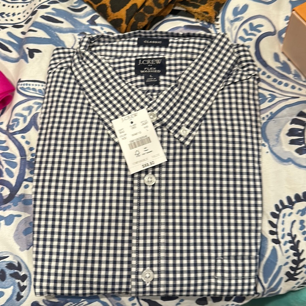J crew long sleeve navy check shirt L nwt